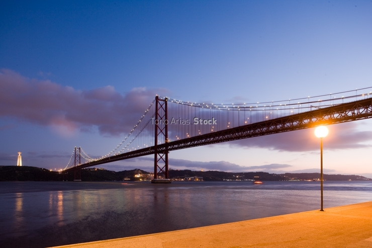 25 of April Bridge over the Tagus River. Lisbon, Portugal