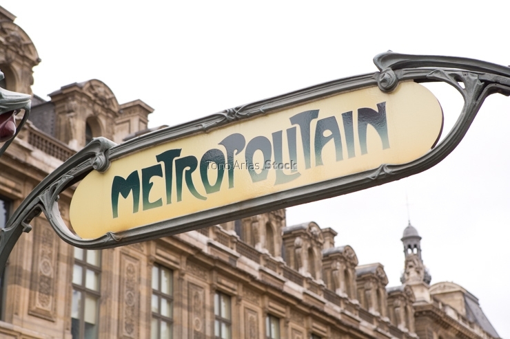 Close-up of a Paris metro sign, Paris, France