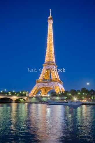 France, Paris Eiffel Tower illuminated at night