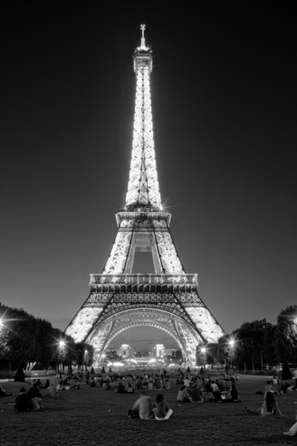 France, Paris Eiffel Tower illuminated at night