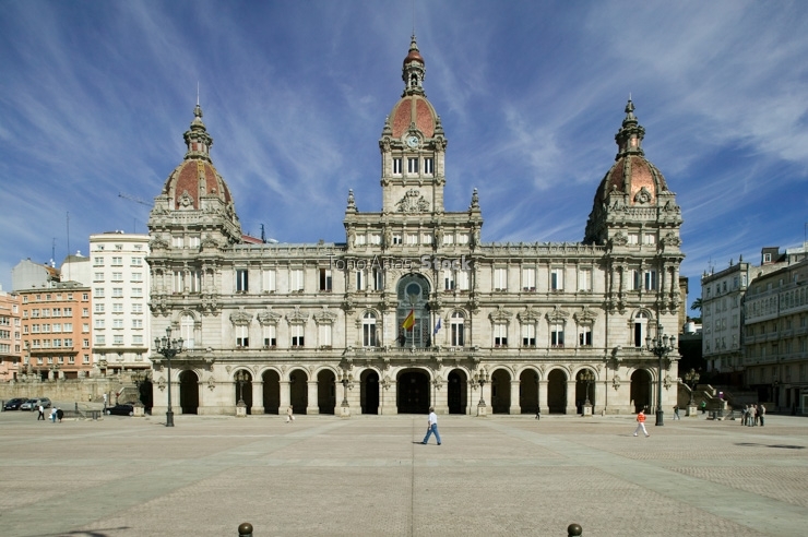 Town Hall in Maria Pita Square, La Coruña. Galicia, Spain