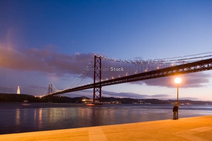 25 of April Bridge over the Tagus River. Lisbon, Portugal
