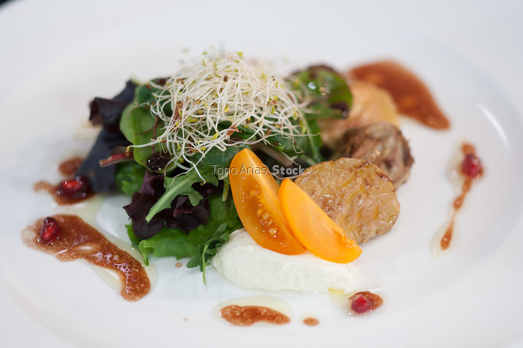 Ensalada de Foie, mus del Cebreiro,y Granadas