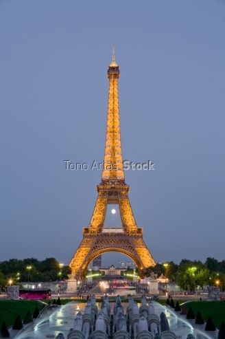 France, Paris Eiffel Tower illuminated at night