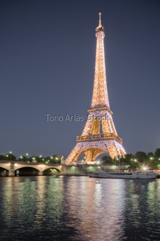 France, Paris Eiffel Tower illuminated at night