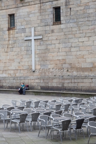 Peregrina na praza da Quintana, Santiago de Compostela, galicia