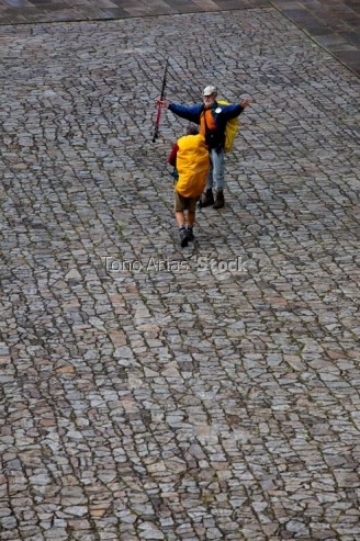 Peregrinos, plaza del Obradoiro, Santiago de Compostela,Galicia