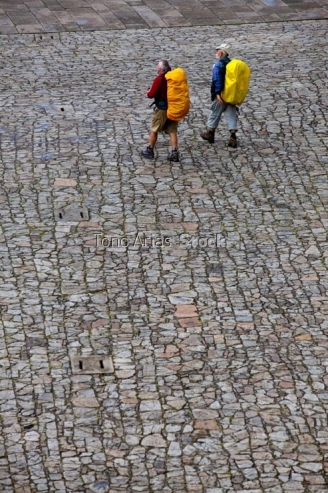 Peregrinos, plaza del Obradoiro, Santiago de Compostela,Galicia